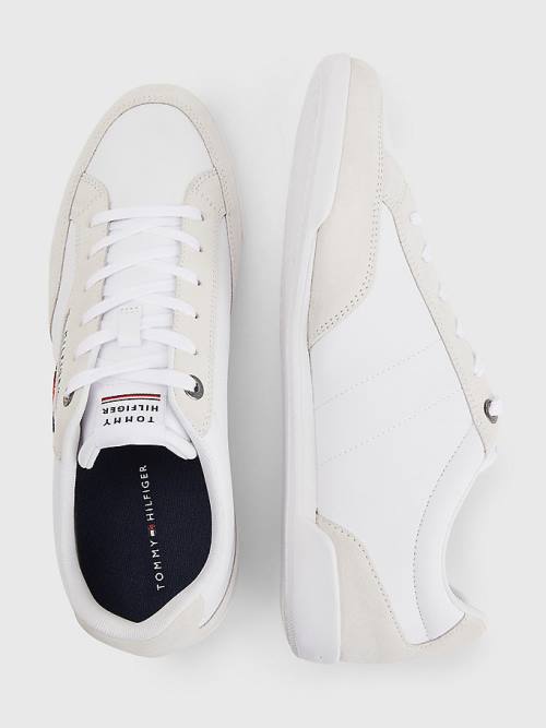 Tommy Hilfiger Signature Leren Mix Cupsole Sneakers Heren Wit | TH093YKW