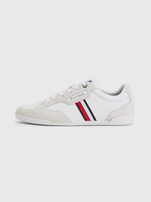 Tommy Hilfiger Signature Leren Mix Cupsole Sneakers Heren Wit | TH093YKW