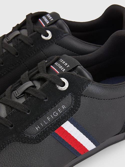 Tommy Hilfiger Signature Leren Mix Cupsole Sneakers Heren Zwart | TH102UQF