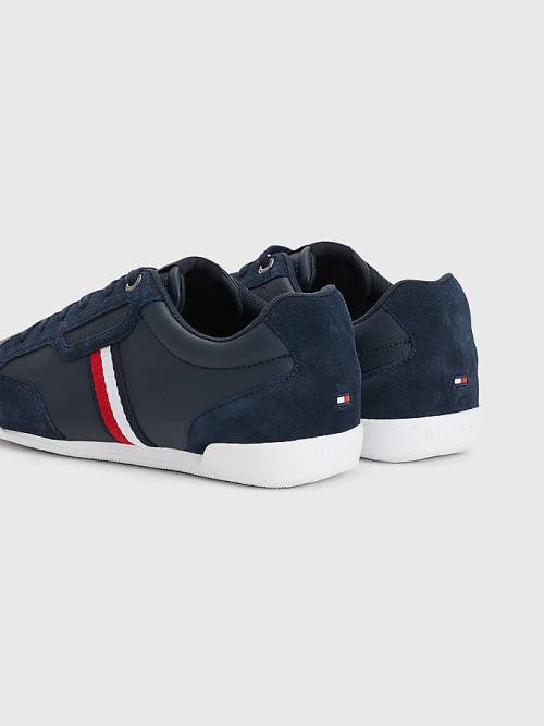 Tommy Hilfiger Signature Leren Mix Cupsole Sneakers Heren Blauw | TH294GIY