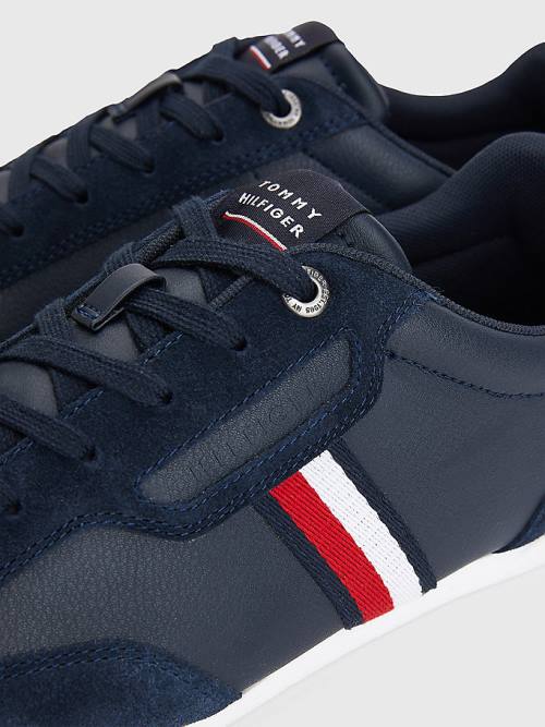 Tommy Hilfiger Signature Leren Mix Cupsole Sneakers Heren Blauw | TH294GIY