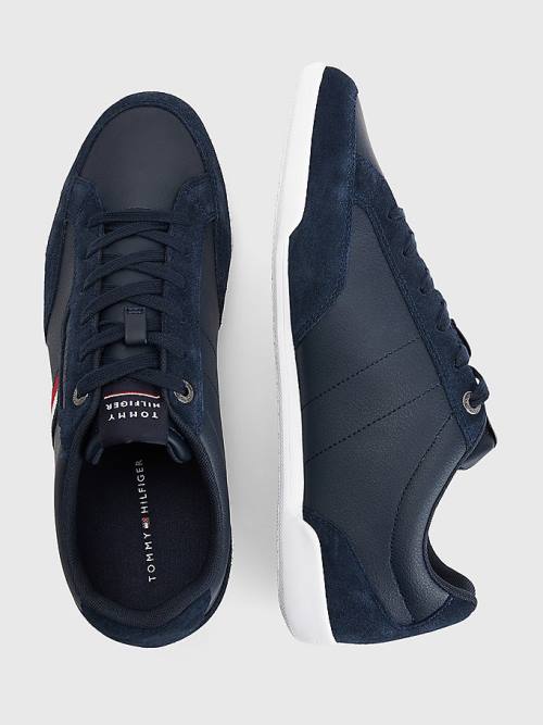 Tommy Hilfiger Signature Leren Mix Cupsole Sneakers Heren Blauw | TH294GIY