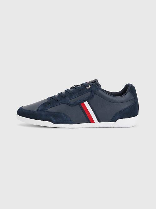 Tommy Hilfiger Signature Leren Mix Cupsole Sneakers Heren Blauw | TH294GIY