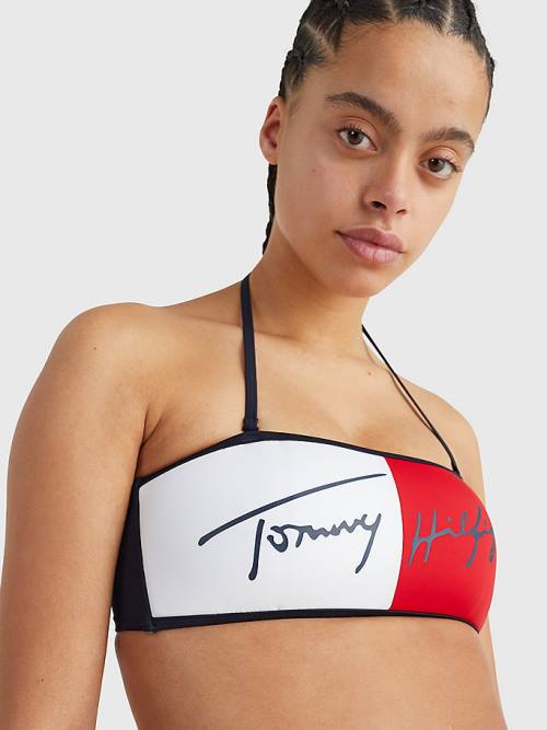 Tommy Hilfiger Signature Logo Bandeau Bikini Top Zwemkleding Dames Blauw | TH013THO