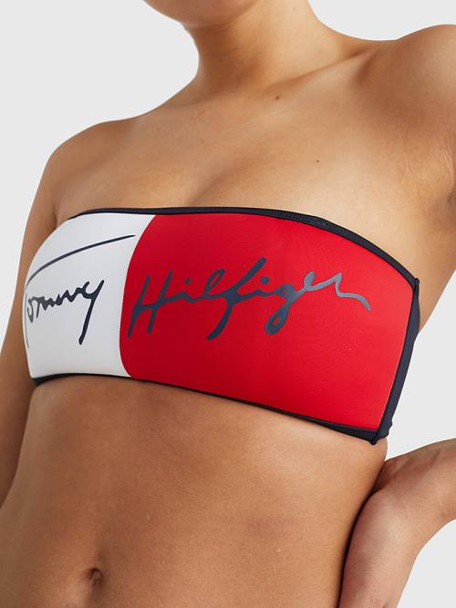 Tommy Hilfiger Signature Logo Bandeau Bikini Top Zwemkleding Dames Blauw | TH013THO