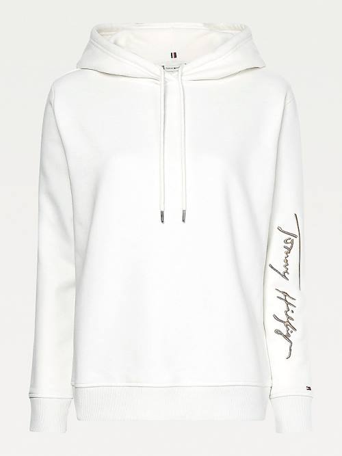 Tommy Hilfiger Signature Logo Embroidery Hoodie Dames Wit | TH106GDE