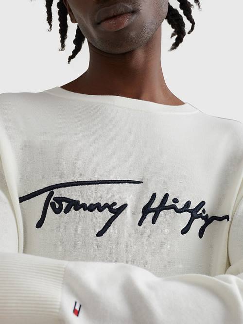 Tommy Hilfiger Signature Logo Embroidery Jumper Truien Heren Wit | TH423PZF