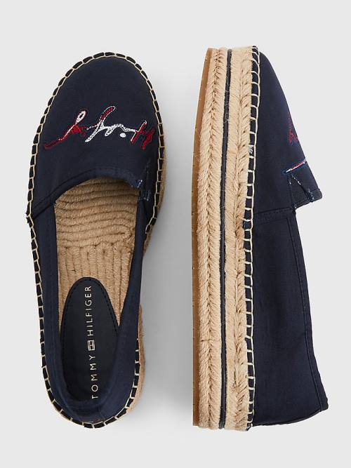 Tommy Hilfiger Signature Logo Espadrilles Loafers Dames Blauw | TH207OFL