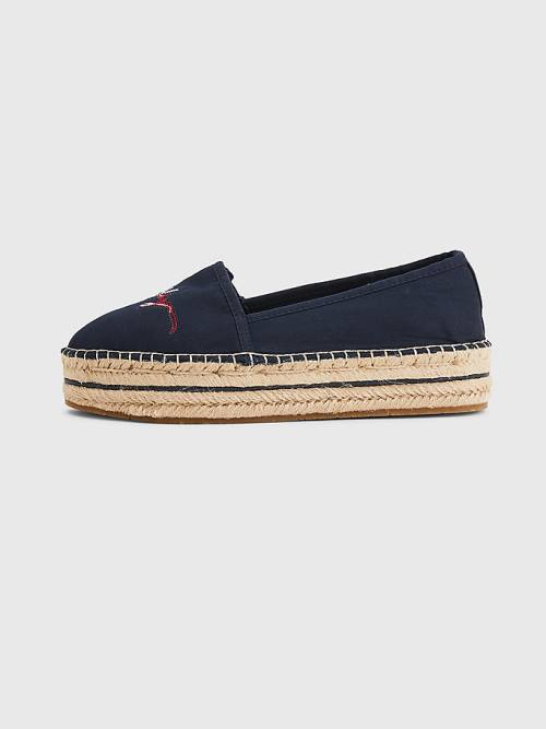 Tommy Hilfiger Signature Logo Espadrilles Loafers Dames Blauw | TH207OFL