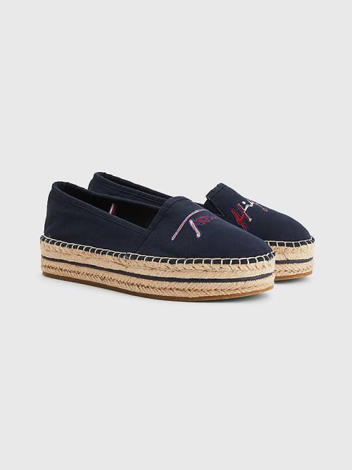 Tommy Hilfiger Signature Logo Espadrilles Loafers Dames Blauw | TH207OFL