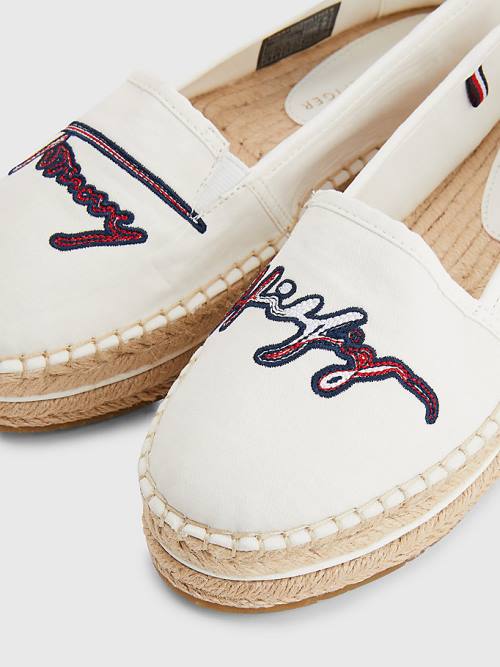 Tommy Hilfiger Signature Logo Espadrilles Loafers Dames Wit | TH437ZBS