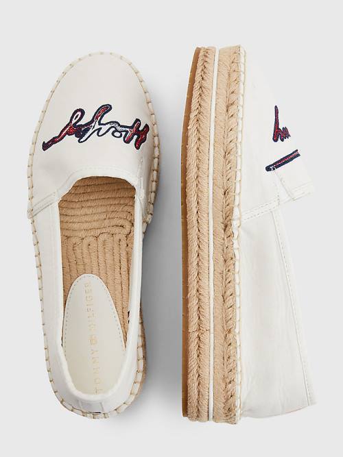 Tommy Hilfiger Signature Logo Espadrilles Loafers Dames Wit | TH437ZBS