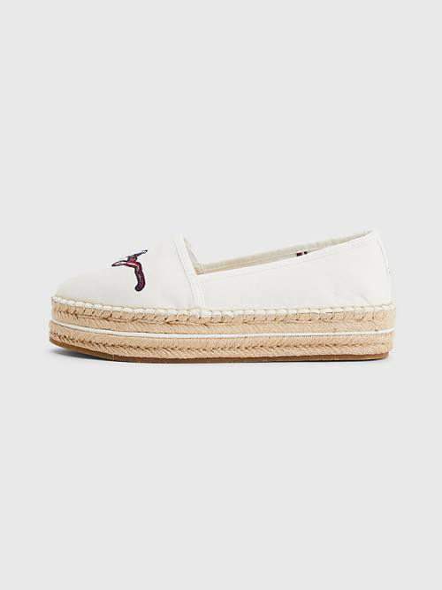 Tommy Hilfiger Signature Logo Espadrilles Loafers Dames Wit | TH437ZBS