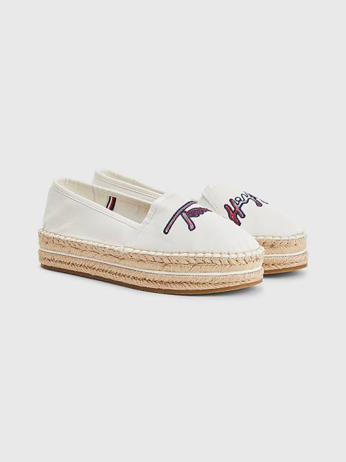 Tommy Hilfiger Signature Logo Espadrilles Loafers Dames Wit | TH437ZBS