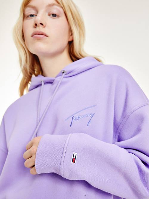 Tommy Hilfiger Signature Logo Oversized Hoodie Dames Paars | TH127PQF