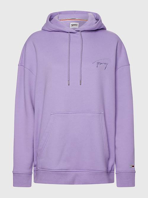 Tommy Hilfiger Signature Logo Oversized Hoodie Dames Paars | TH127PQF