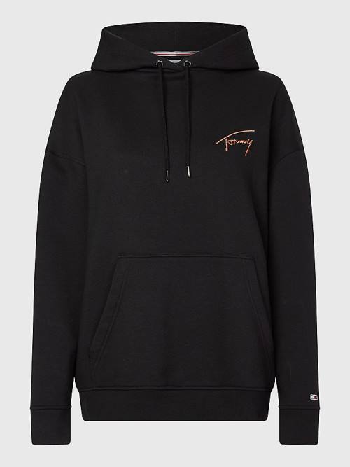 Tommy Hilfiger Signature Logo Oversized Hoodie Dames Zwart | TH863MDO