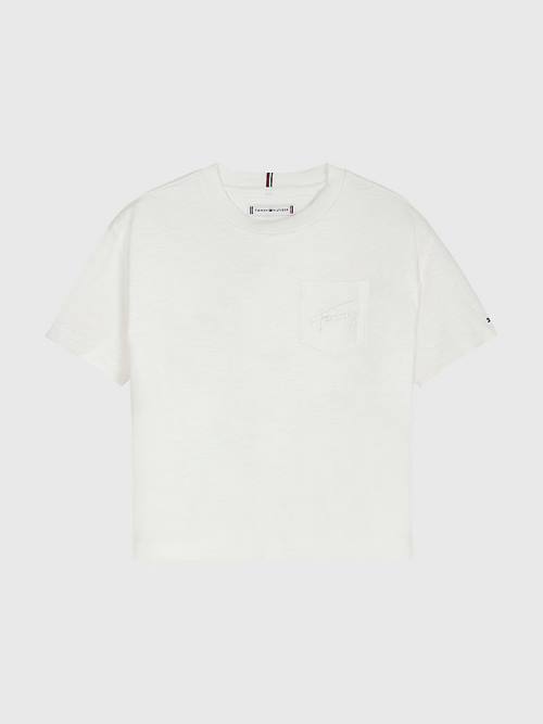 Tommy Hilfiger Signature Logo Pocket T-shirts Meisjes Wit | TH264FWZ