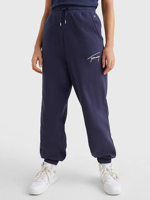 Tommy Hilfiger Signature Logo Recycled Jersey Joggers Broek Dames Blauw | TH157HRM