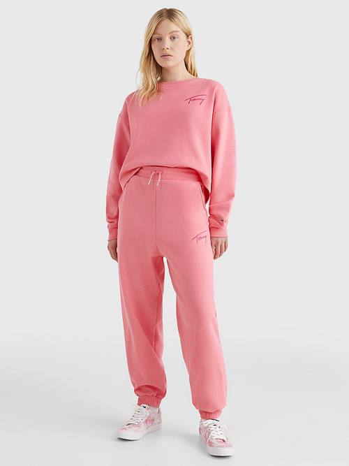 Tommy Hilfiger Signature Logo Recycled Jersey Joggers Broek Dames Roze | TH483GBJ