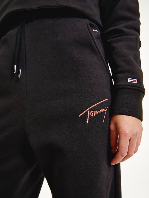 Tommy Hilfiger Signature Logo Recycled Jersey Joggers Broek Dames Zwart | TH869OZB