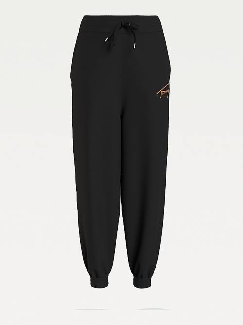 Tommy Hilfiger Signature Logo Recycled Jersey Joggers Broek Dames Zwart | TH869OZB