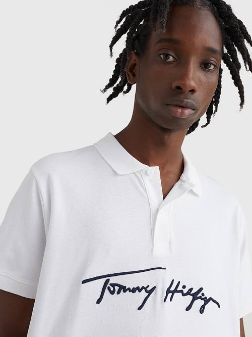 Tommy Hilfiger Signature Logo Regular Fit Poloshirt Heren Wit | TH293KBG