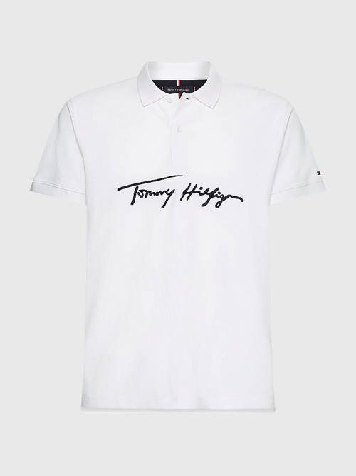 Tommy Hilfiger Signature Logo Regular Fit Poloshirt Heren Wit | TH293KBG