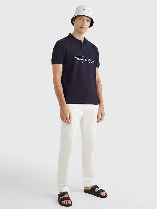 Tommy Hilfiger Signature Logo Regular Fit Poloshirt Heren Blauw | TH710MLJ