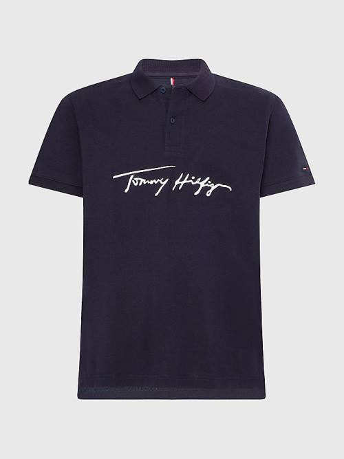 Tommy Hilfiger Signature Logo Regular Fit Poloshirt Heren Blauw | TH710MLJ