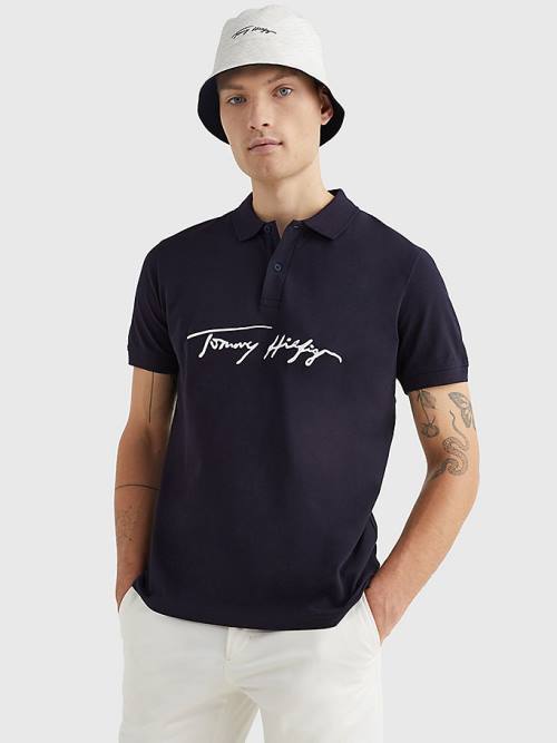 Tommy Hilfiger Signature Logo Regular Fit Poloshirt Heren Blauw | TH710MLJ