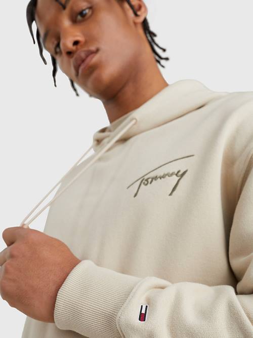 Tommy Hilfiger Signature Logo Relaxed Fit Hoodie Heren Beige | TH156ZEN