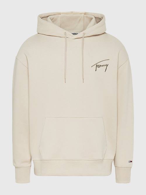 Tommy Hilfiger Signature Logo Relaxed Fit Hoodie Heren Beige | TH156ZEN