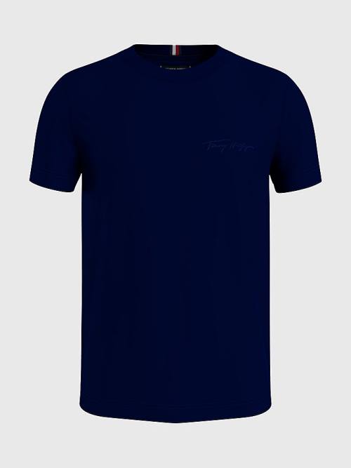 Tommy Hilfiger Signature Logo T-shirts Heren Blauw | TH195QVK