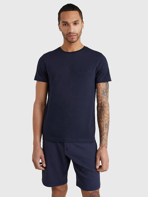 Tommy Hilfiger Signature Logo T-shirts Heren Blauw | TH195QVK