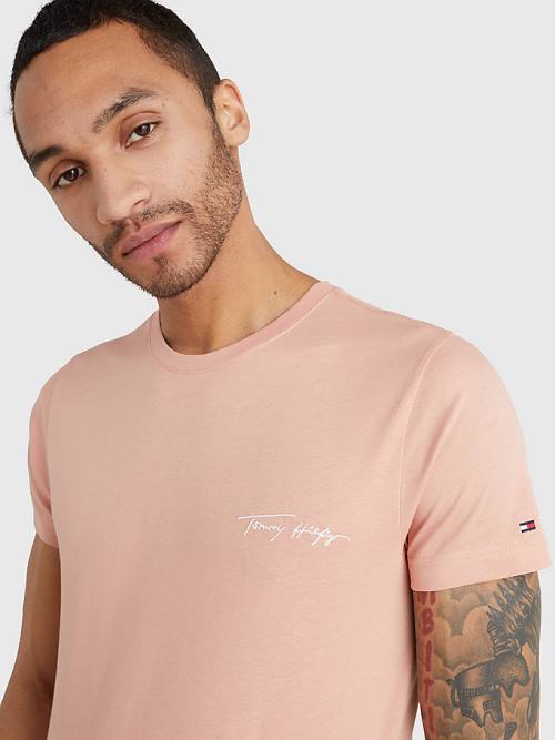 Tommy Hilfiger Signature Logo T-shirts Heren Oranje | TH237PXQ