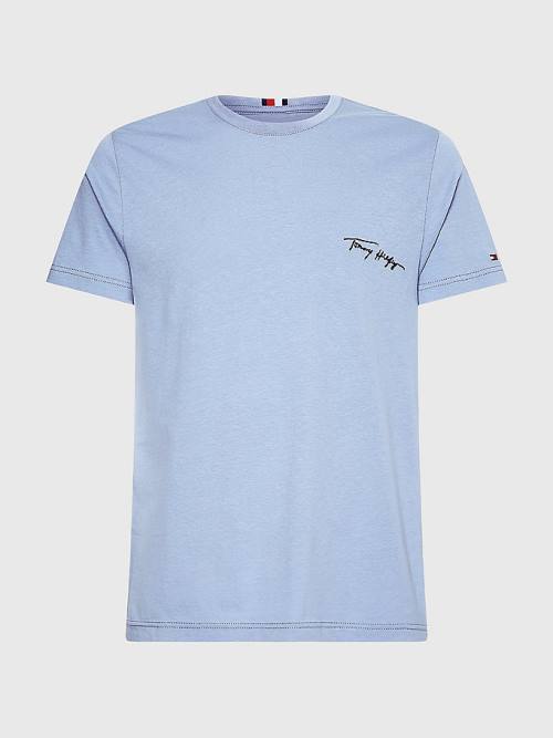 Tommy Hilfiger Signature Logo T-shirts Heren Blauw | TH870DQT