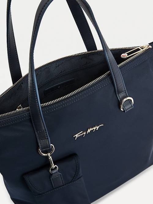 Tommy Hilfiger Signature Logo Tote Tassen Dames Blauw | TH493TKX