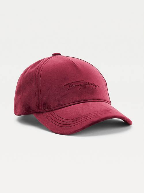 Tommy Hilfiger Signature Logo Velvet Cap Hoeden Dames Rood | TH852SCT