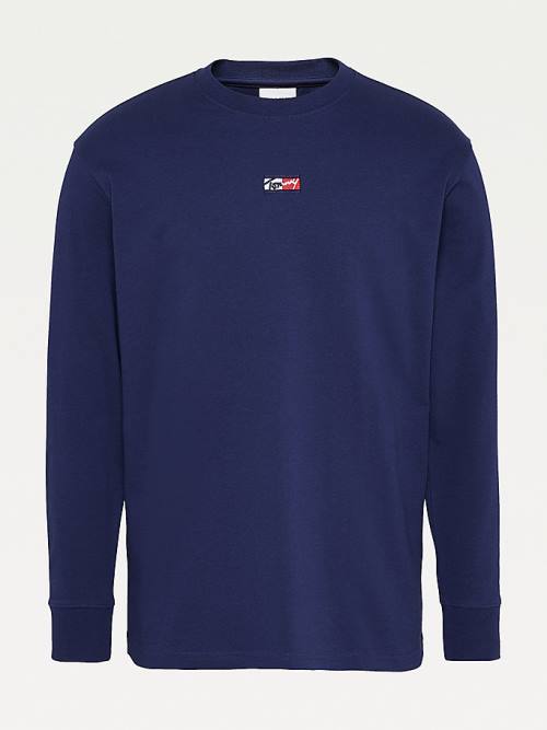 Tommy Hilfiger Signature Long Sleeve T-shirts Heren Blauw | TH259GUQ