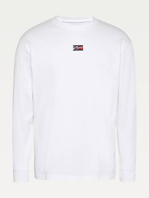 Tommy Hilfiger Signature Long Sleeve T-shirts Heren Wit | TH741SEI