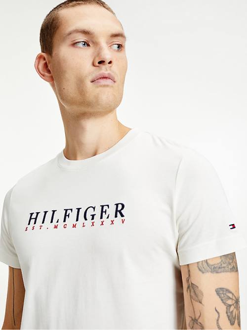 Tommy Hilfiger Signature Organic Katoenen Graphic Logo T-shirts Heren Wit | TH074QDR