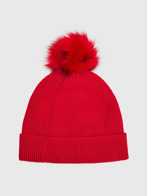 Tommy Hilfiger Signature Pom Pom Beanie Hoeden Dames Rood | TH265NHK