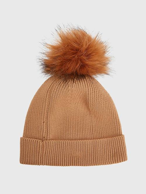 Tommy Hilfiger Signature Pom Pom Beanie Hoeden Dames Beige | TH291NLW