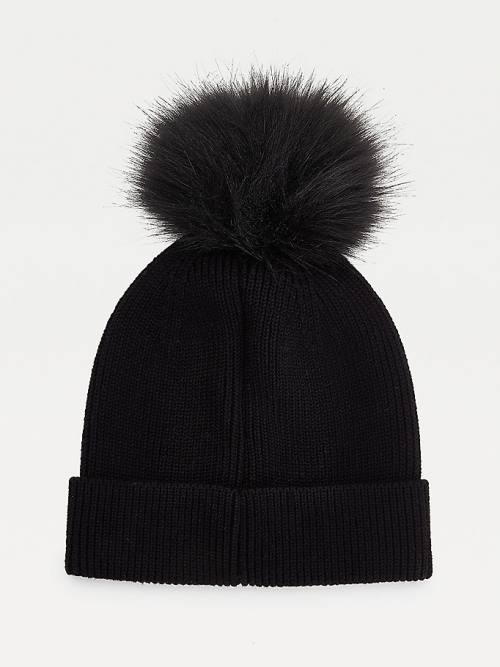 Tommy Hilfiger Signature Pom Pom Beanie Hoeden Dames Zwart | TH802ACO