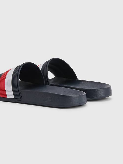 Tommy Hilfiger Signature Pool Slides Sandalen Heren Blauw | TH268RJK