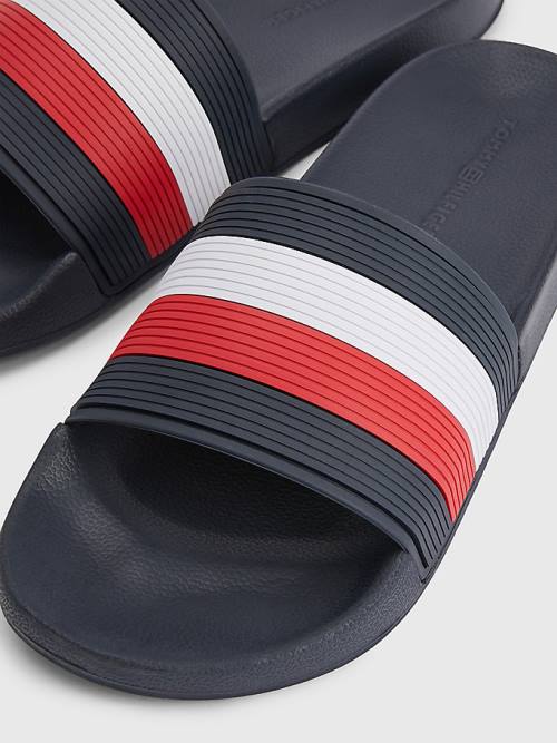 Tommy Hilfiger Signature Pool Slides Sandalen Heren Blauw | TH268RJK