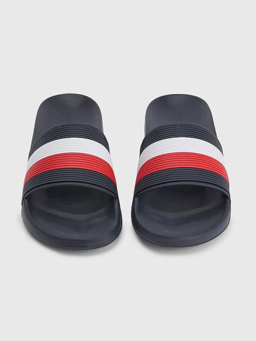 Tommy Hilfiger Signature Pool Slides Sandalen Heren Blauw | TH268RJK