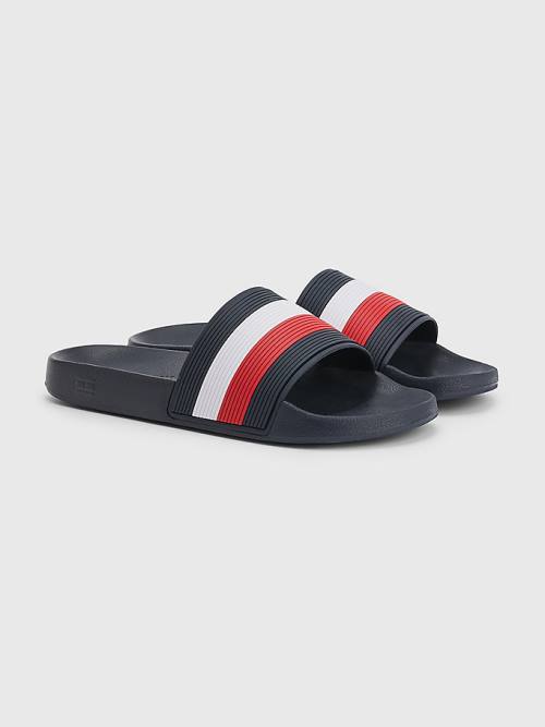 Tommy Hilfiger Signature Pool Slides Sandalen Heren Blauw | TH268RJK