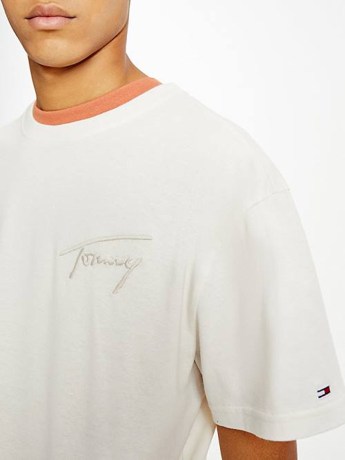 Tommy Hilfiger Signature Recycled Katoenen T-shirts Heren Wit | TH096PKL